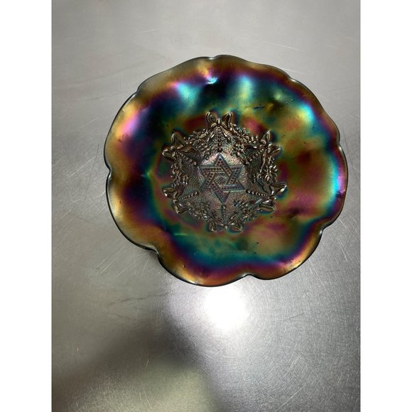 Carnival Glass Bowl Antique Northwood Amethyst Star of David - Picture 2 of 8